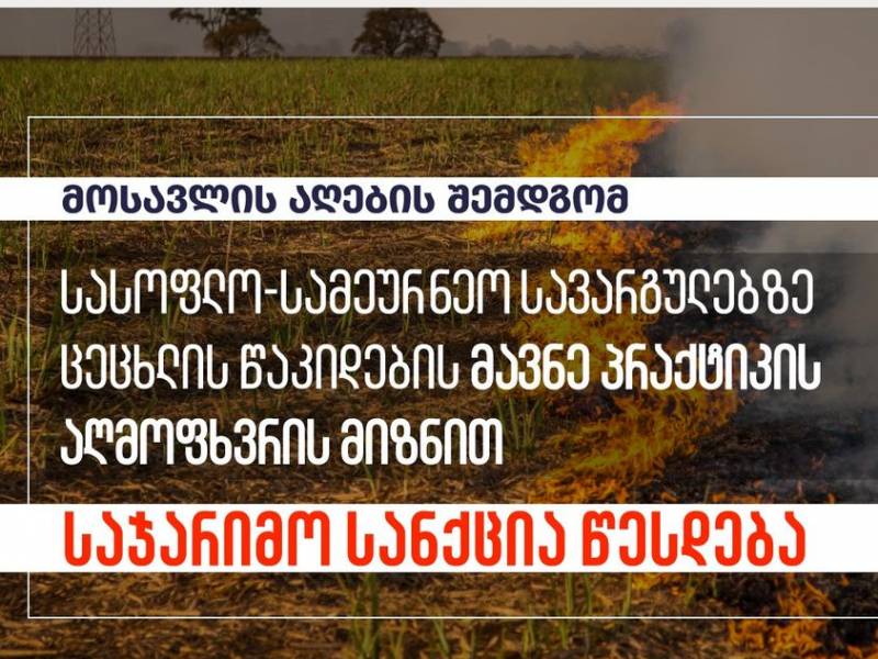 მიწის ნაკვეთზე მარცვლოვანი ნაწვერალის გადაწვისთვის მკაცრი ჯარიმა წესდება - მთავრობამ...